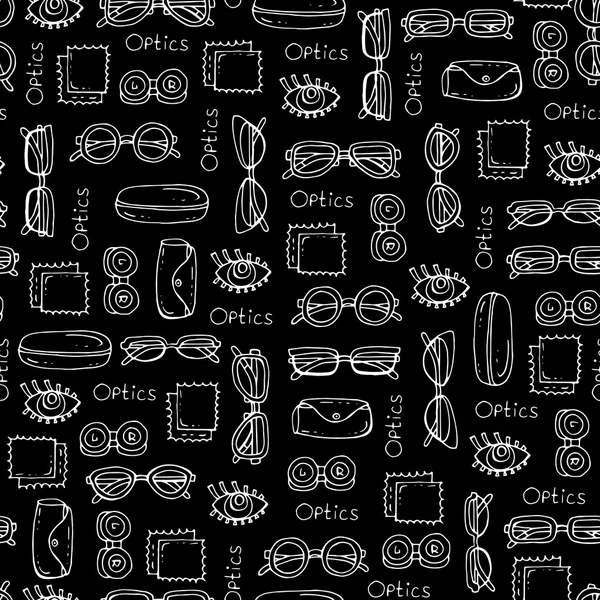 Pattern with hand drawn glasses on black color — Stock Vector