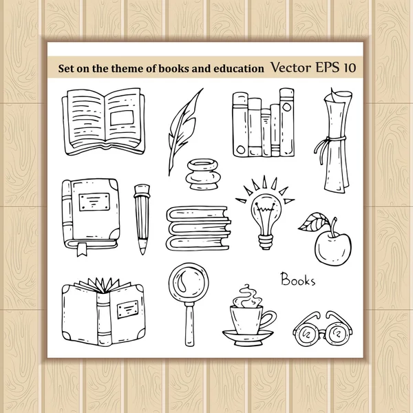 Set de garabatos sobre el tema de los libros y la educación — Vector de stock