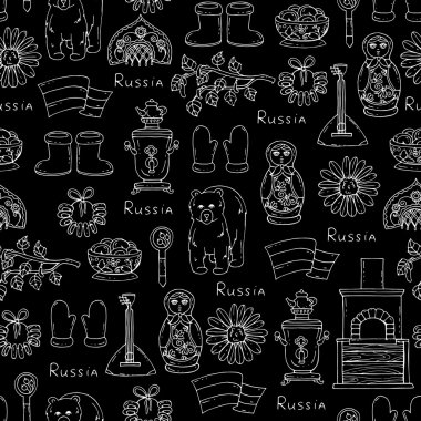 Pattern with symbols of Russia on black color clipart