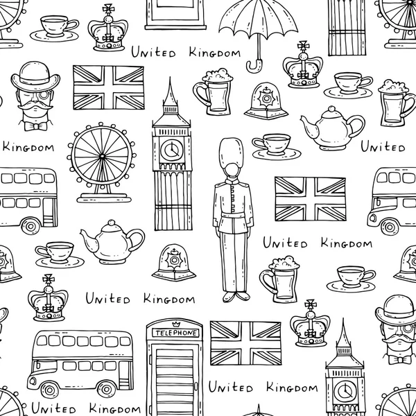 Desen beyaz Birleşik Krallık sembollerle