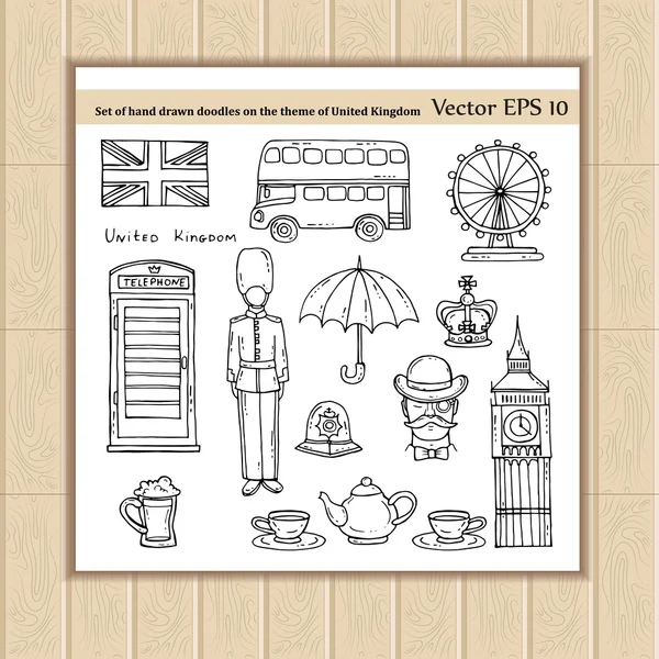 Set with doodles on the theme of United Kingdom — Stock Vector