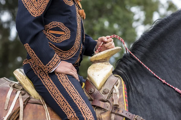 Charro mexicano con traje tradicional a caballo — Foto de Stock