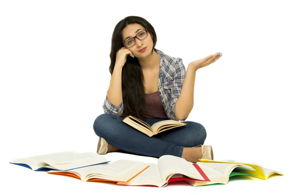 Mladá studentka s knihami — Stock fotografie