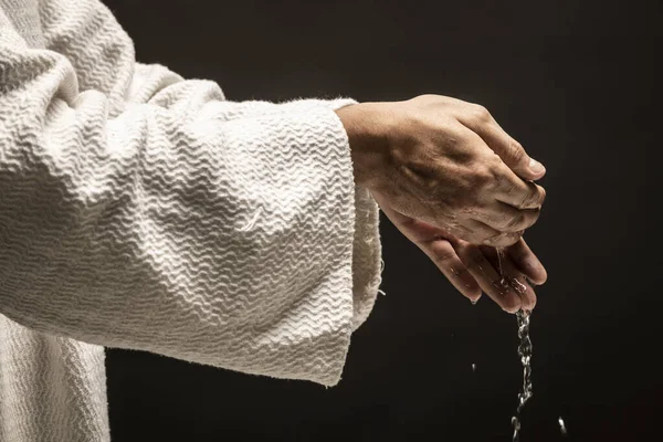 Água Para Batismo Que Sai Das Mãos Jesus Cristo Durante — Fotografia de Stock