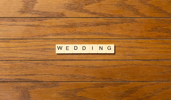 Boda Concepto Fondo Palabra Escrita Bloques Sobre Tabla Madera — Foto de Stock