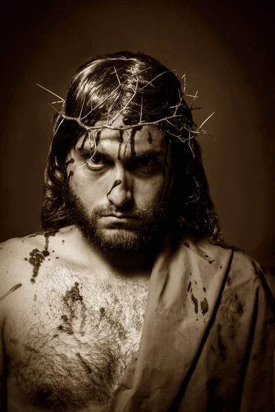 Ісус Христос Вдарив Стікав Кров Тернини Під Час Пристрасті — стокове фото