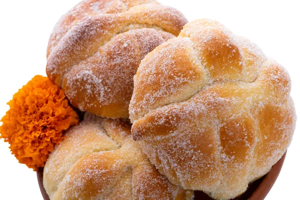 Composición Con Pan Muerto Muertos Cráneo Típico Mexicano Flores Cempazuchitl — Foto de Stock