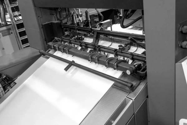 Close Offset Printing Machine Production Black White — Stock Photo, Image