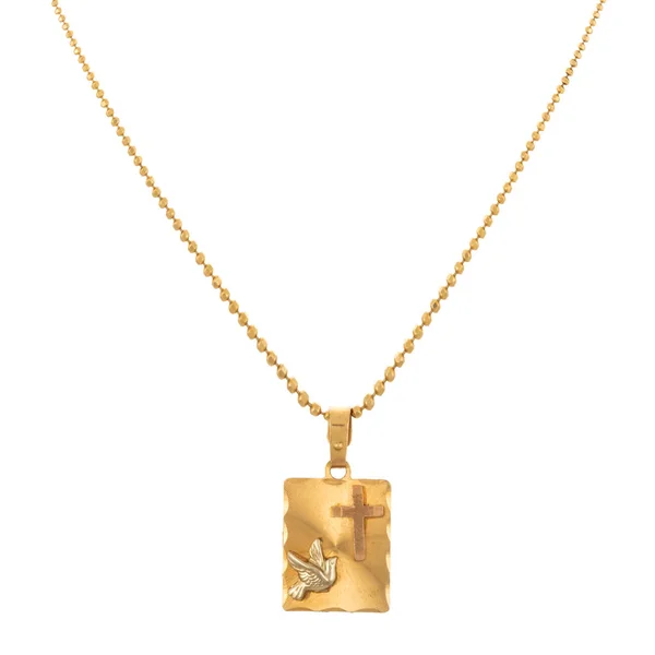 Gold Chain Fine Pendant Christian Religious Medal White Background — Stock Photo, Image