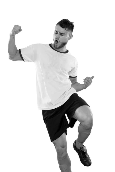 Joven Futbolista Celebrando Una Anotación Con Camisa Blanca Sobre Fondo —  Fotos de Stock