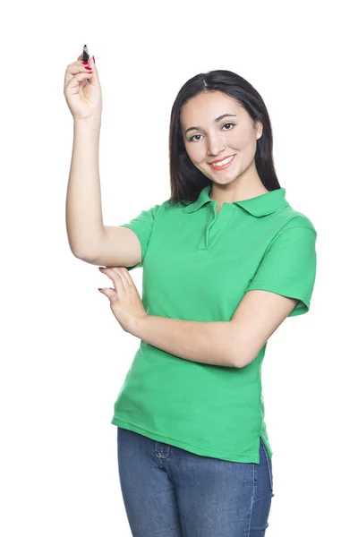 Учитель подросток с поднятой рукой — стоковое фото