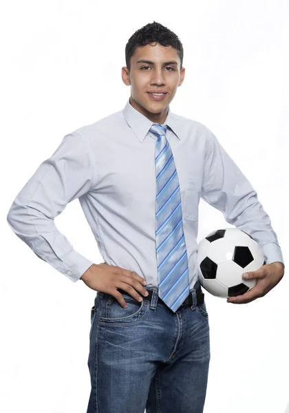 Hombre de negocios con pelota de fútbol — Foto de Stock