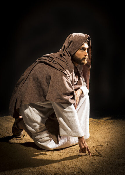 Jesus orando sobre fundo preto — Fotografia de Stock
