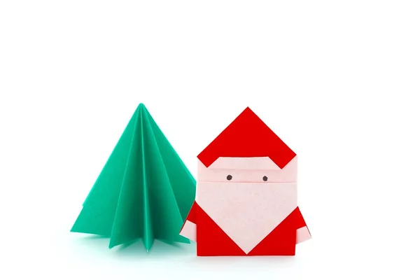 Origami Santa Claus och julgran — Stockfoto