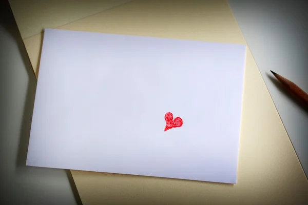 Red Love Heart On White Envelope — Stock Photo, Image