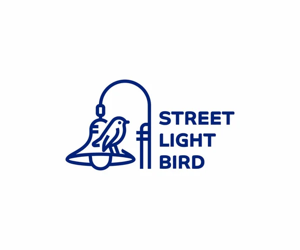 Straat Licht Paal Lijn Art Logo Ontwerp Vogel Zittend Lantaarnpaal — Stockvector