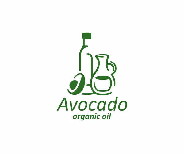 Пляшка Олією Свіжим Логотипом Напіврозпаду Авокадо Скляний Глечик Маслом Авокадо — стоковий вектор