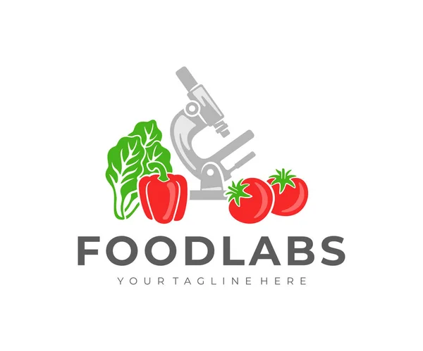 Laboratorio Alimentos Microscopio Tomate Pimiento Ensalada Lechuga Diseño Del Logotipo — Archivo Imágenes Vectoriales