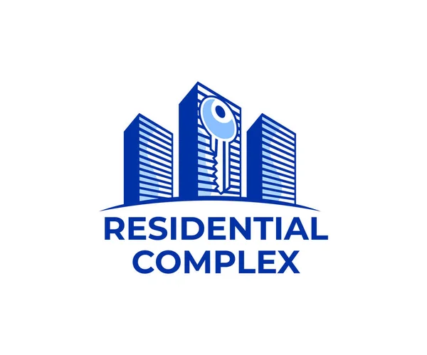 Complejo Residencial Rascacielos Bienes Raíces Clave Diseño Logotipo Construcción Construcción — Vector de stock