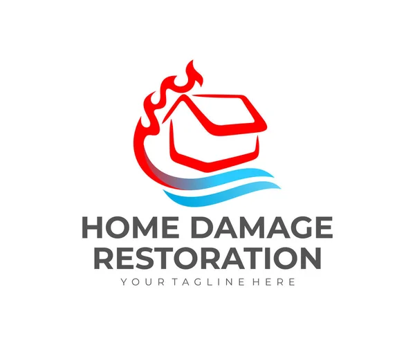 Home Damage Restoration Water Damage Fire Logo Design Construction Repair — Stock Vector