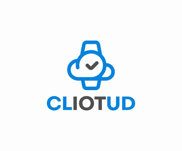 Wolkenzeit Logo Design Cloud Computing Und Uhr Mit Häkchenvektordesign — Stockvektor