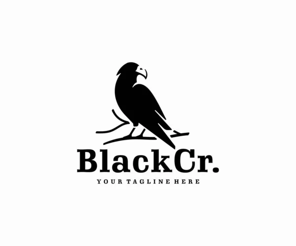 Raven Moudrost Logo Design Černá Vrána Sedí Větev Vektoru Design — Stockový vektor