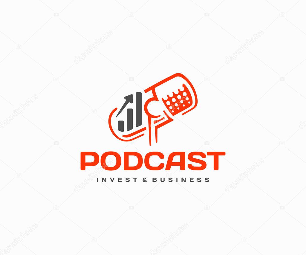 Finance podcast logo design. Financial talk show and money radio vector design. Finance, economics, and investment discussion logotype