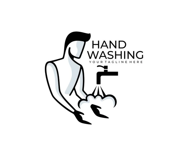 Man Washes His Hands Water Flows Tap Logo Design Cleanliness — Stockový vektor