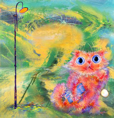 Yeşil zemin üzerine pembe kedi