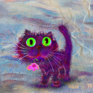 Çiçek içinde onun ağız ile mor kedi
