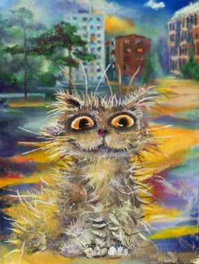 Gri kedi eve yakın oturan