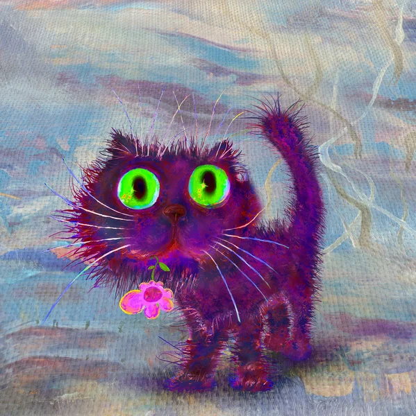 Çiçek içinde onun ağız ile mor kedi