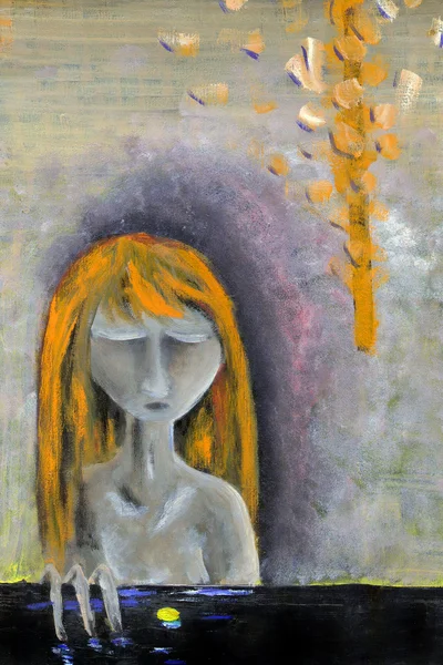 The painting woman with closed eyes expressing her memories — Stock Photo, Image