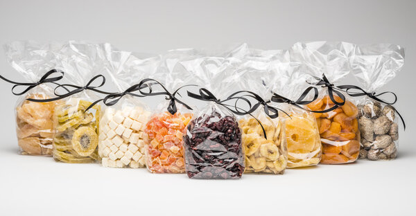 Organic dried fruits collection into luxury transparent plastic 