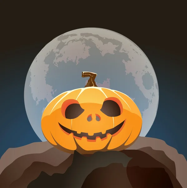 Calabaza de Halloween primer plano en la luz de la luna en una roca — Archivo Imágenes Vectoriales