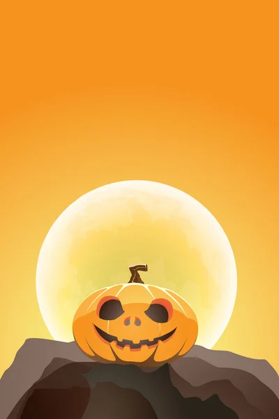 Halloween pumpkin in moon light on a rock — Stock Vector