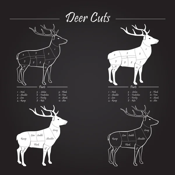 Deer meat cut scheme on blackboard — Stockvector