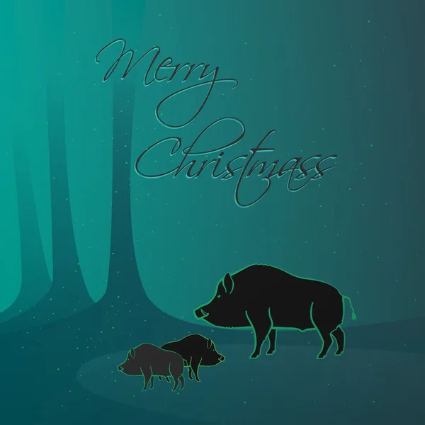 Veselé Vánoce kouzelný les karta — Stockový vektor