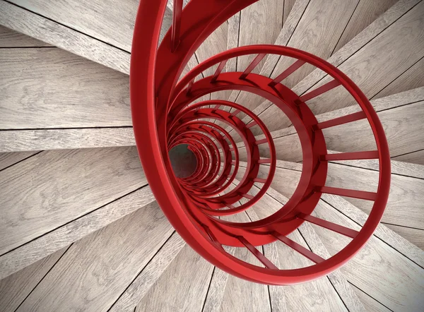 Spiral stairs with red balustrade — Stock Photo, Image