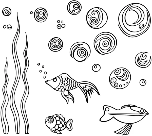 Рыба и пузырьки установлены — стоковый вектор