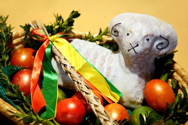 Easter lamb cake with easter eggs with traditional czech whip
