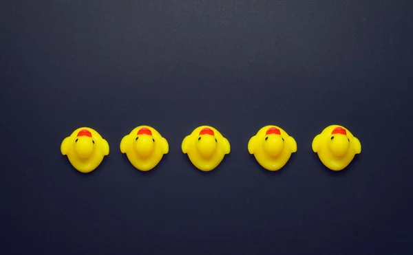 Yellow rubber ducks aligned in a line — Stock Photo, Image