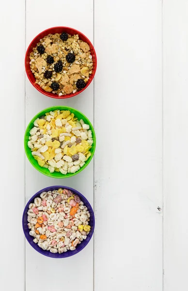 Three bowls of cereals — Stock Photo, Image