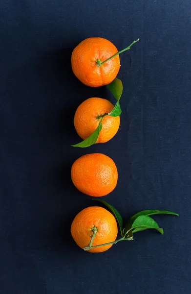 Four ripe tangerines in a row — Stock Photo, Image