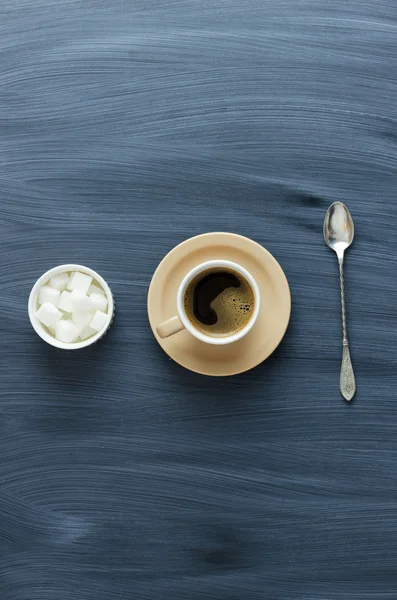 Coffee cup, spoon and sugar — Stock Photo, Image