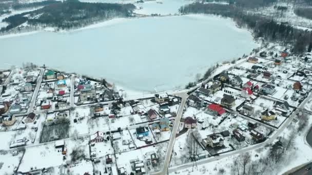 Vista Pájaro Vista Aérea Del Pueblo Durante Invierno — Vídeos de Stock