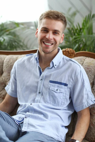 Handsome Man Blue Shirt — Stock Photo, Image