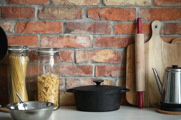 Кухонные Принадлежности Кухонный Интерьер Посуда — стоковое фото