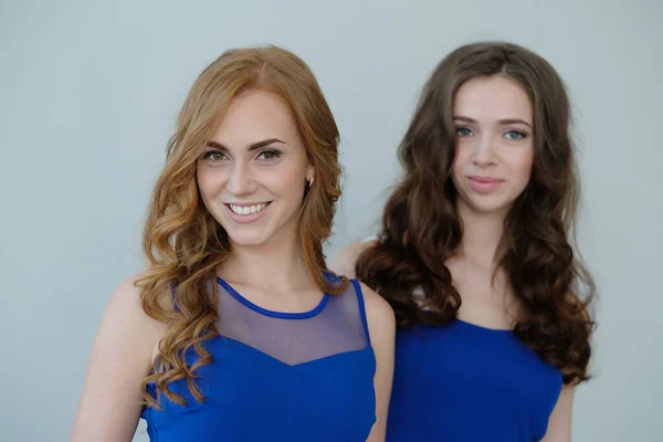 Belleza Mujeres Vestido Azul — Foto de Stock