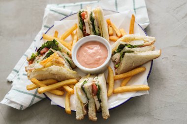 Yiyecekler. Masada nefis bir sandviç.